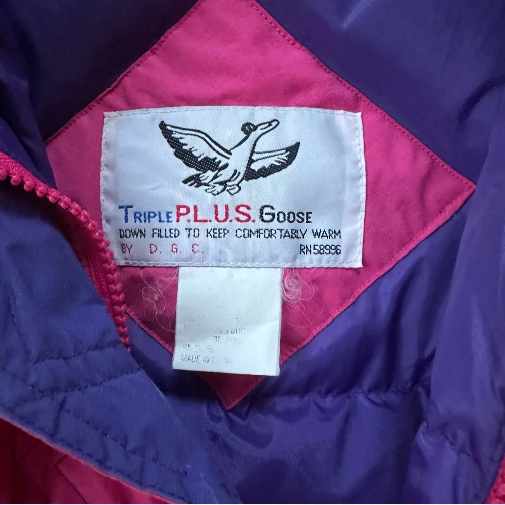 Triple Plus Goose Down Filled Vibrant Pink and Purple Kids Puffer Coat size 12